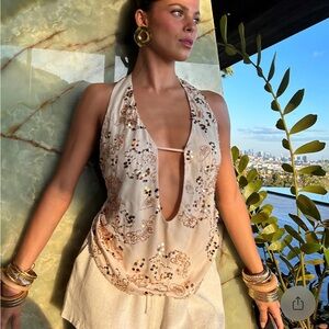 12th Tribe Sequin Embellished Cream Tank Top